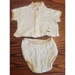 Vintage Two Piece Baby Set Plastic Lined‎ Bottoms With Embroidered Sailboat